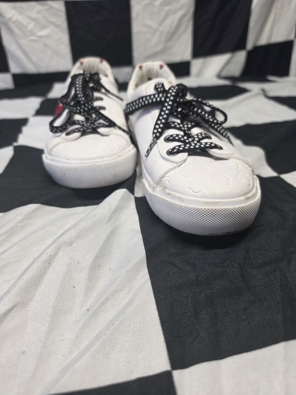 Disney White Sneakers with Black Polka Dot Laces